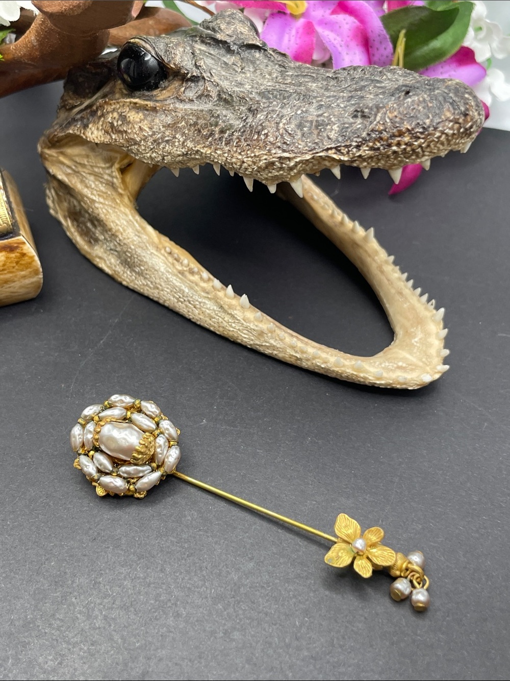 Miriam Haskell faux pearl stick pin vintage
